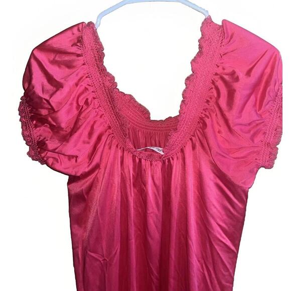 Miss Elaine Pink Nightgown Size M Silky Nylon Ruffle Flutter Sleeve Sissy Retro - Picture 5 of 5